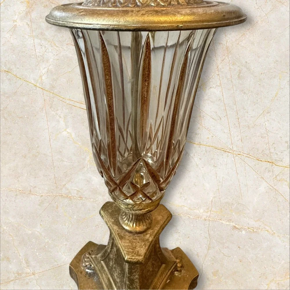 Coordinating Vintage Hollywood Regency‎ Gold Cut Glass Table Lamps 22